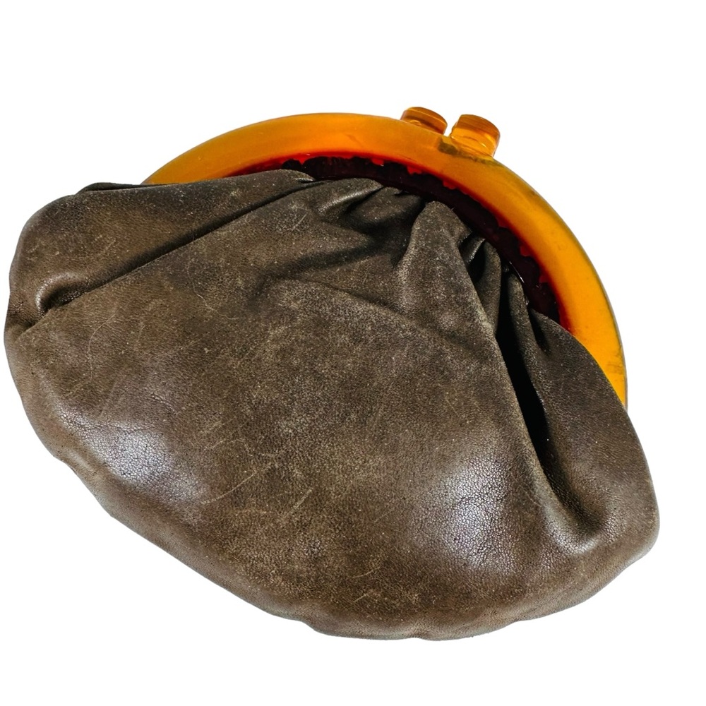 Vintage Brown and Orange leather and Bakelite Clutch